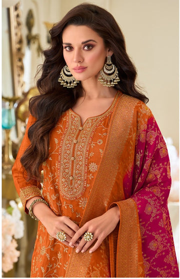 Pure Silk 3-Piece Sharara Suit with Heavy Dupatta & Embroidery GNC02
