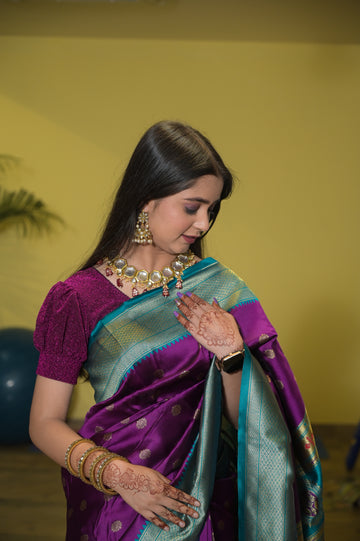 Lichi Silk Saree with Contrast Heavy Blouse AC05