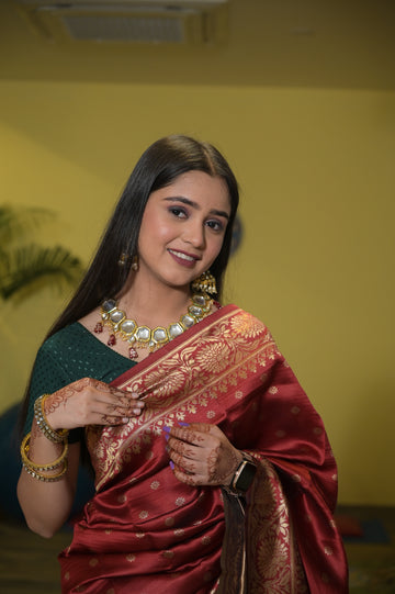 Lichi Silk Saree with Contrast Heavy Blouse AC09