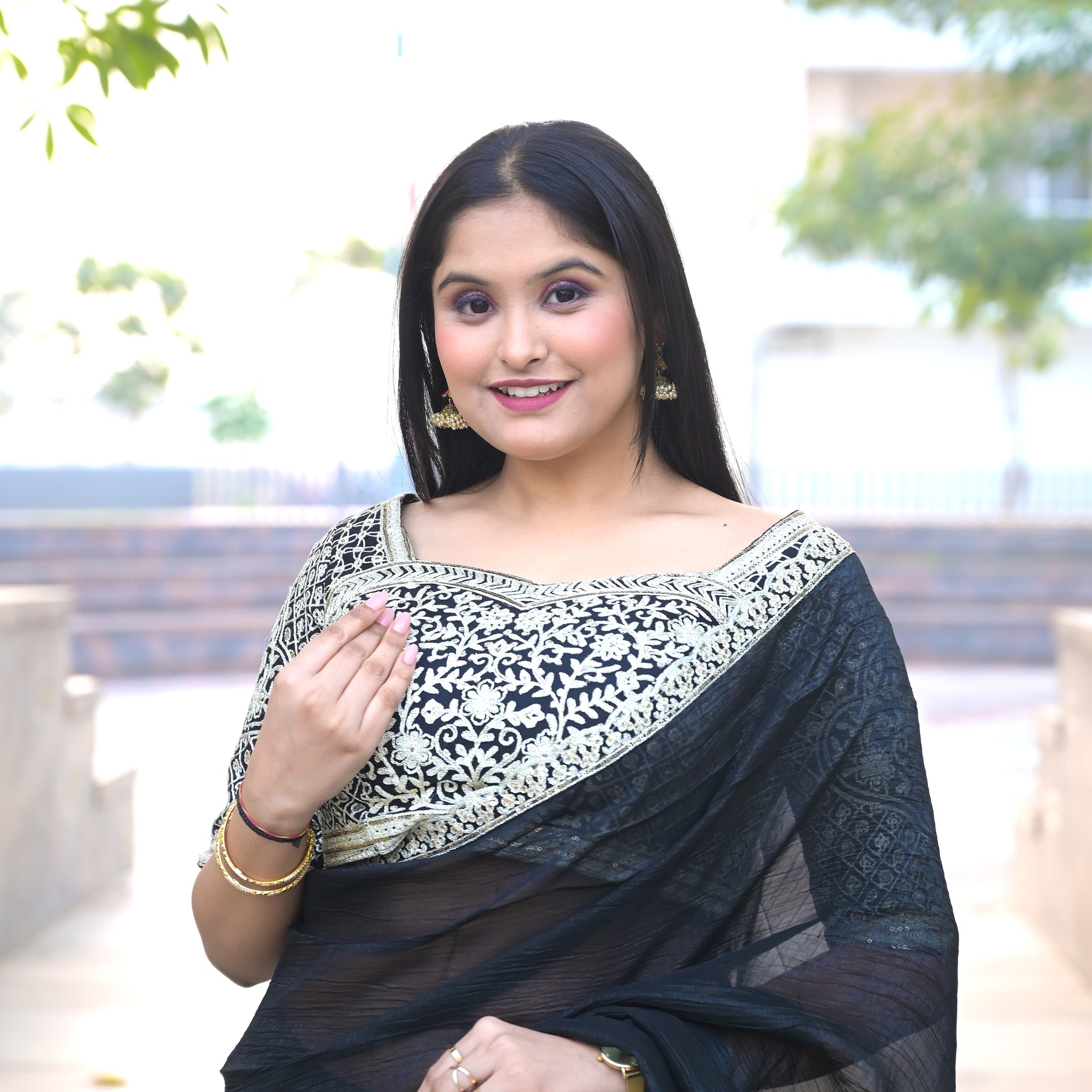 Chiffon Mono Georgette Saree with Stitched Blouse AE-02