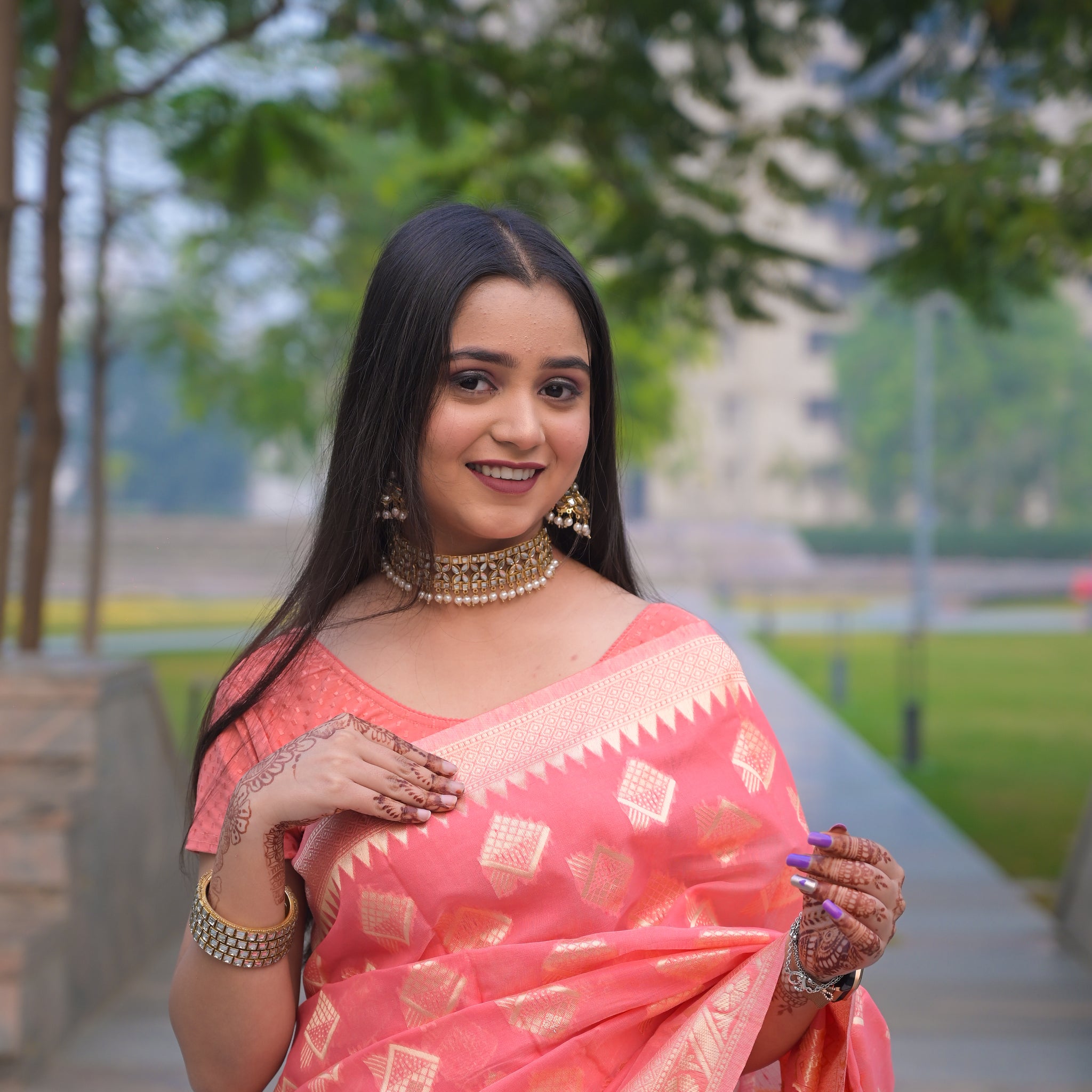 Cotton Mine Saree with Blouse AD18