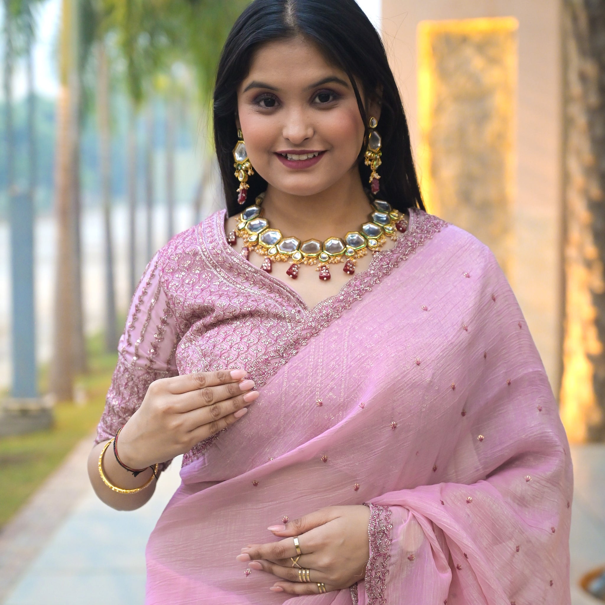 Mono Creckle Saree with Heavy Stitched Blouse AE03