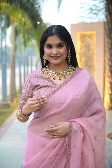 Mono Creckle Saree with Heavy Stitched Blouse AE03