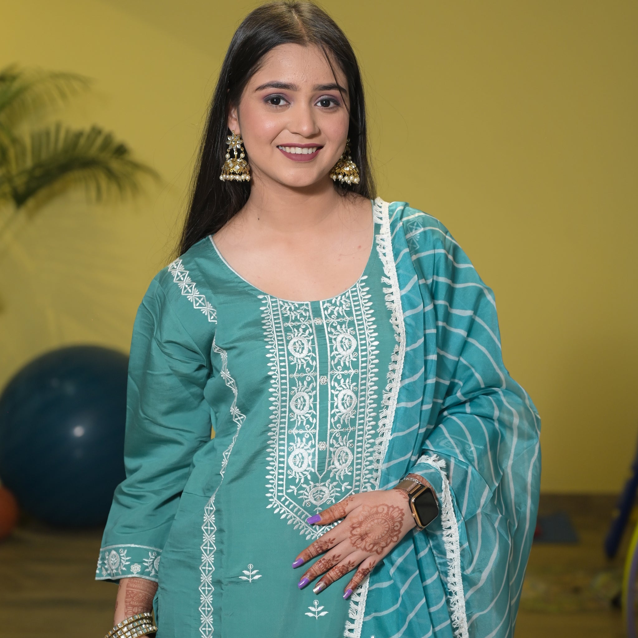 Silk Suit – Kurta, Pant, and Dupatta with Embroidery EGN07