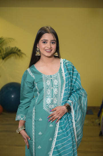 Silk Suit – Kurta, Pant, and Dupatta with Embroidery EGN07