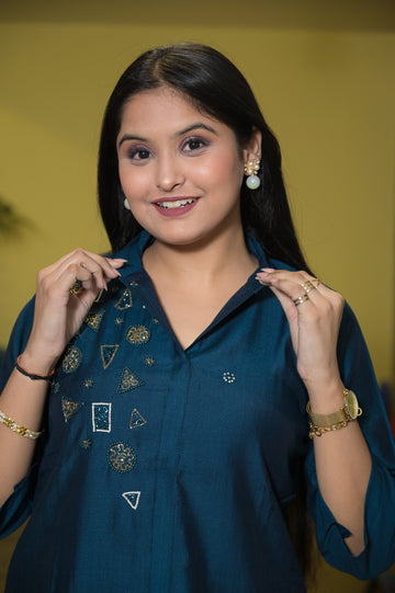 Co-Ord Set Blue with Embroidery for Women EGN-19