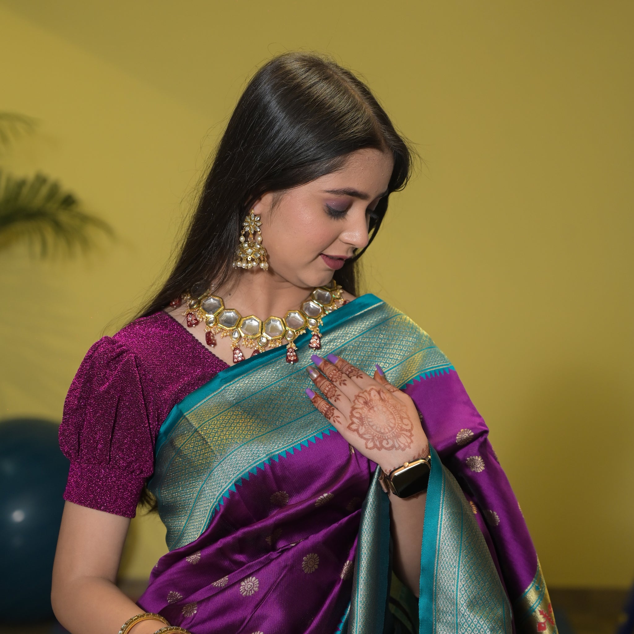 Lichi Silk Saree with Contrast Heavy Blouse AC05