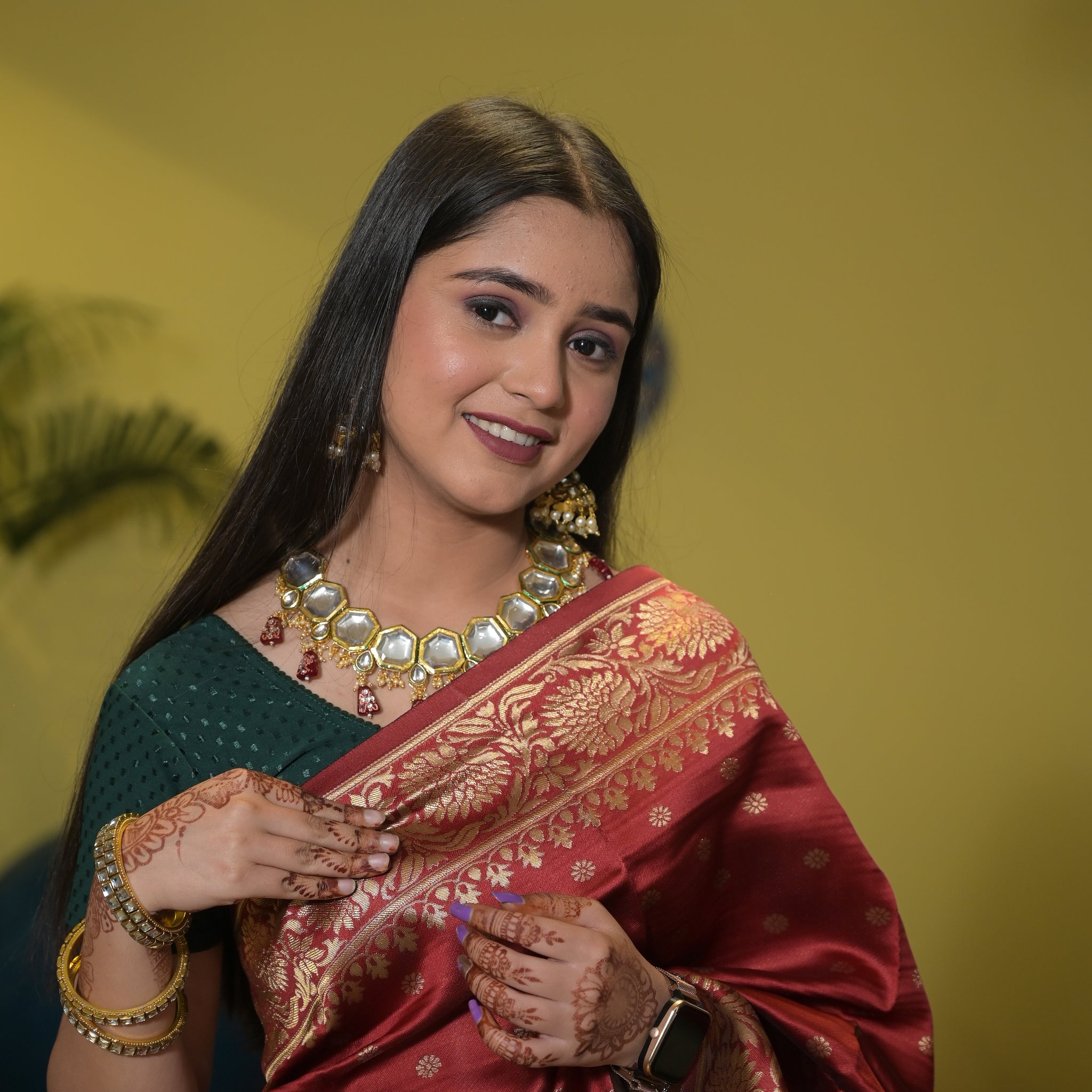 Lichi Silk Saree with Contrast Heavy Blouse AC09