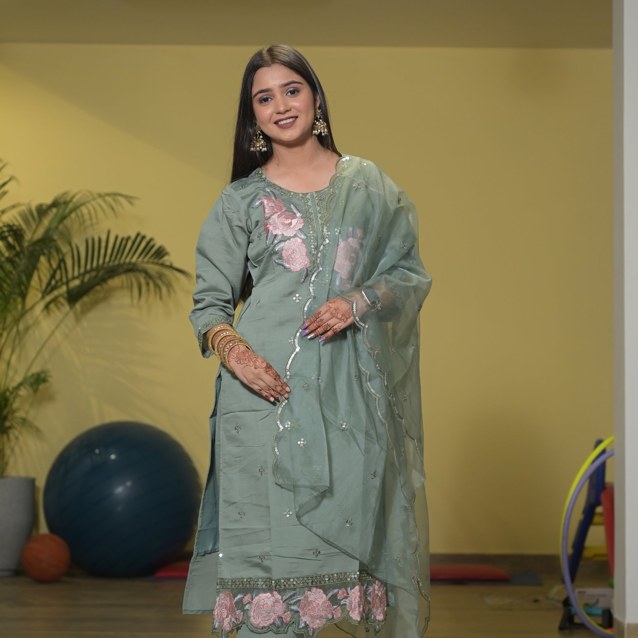Fancy 3-Piece Silk Suit with Stylish Dupatta GNB-12