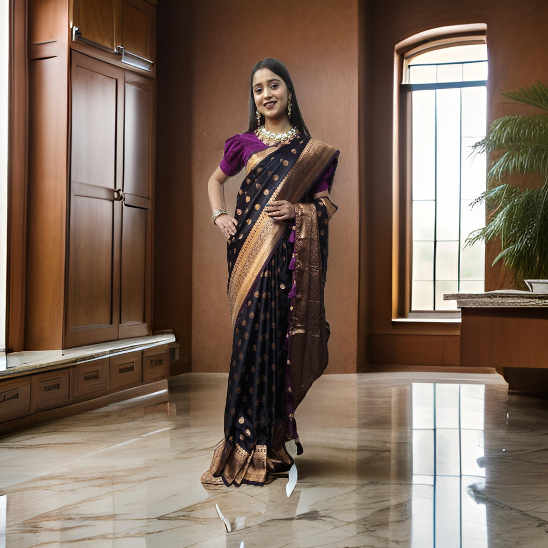 Pure Satin Tanchui Saree with Heavy Blouse – Luxurious &amp; Elegant AC15