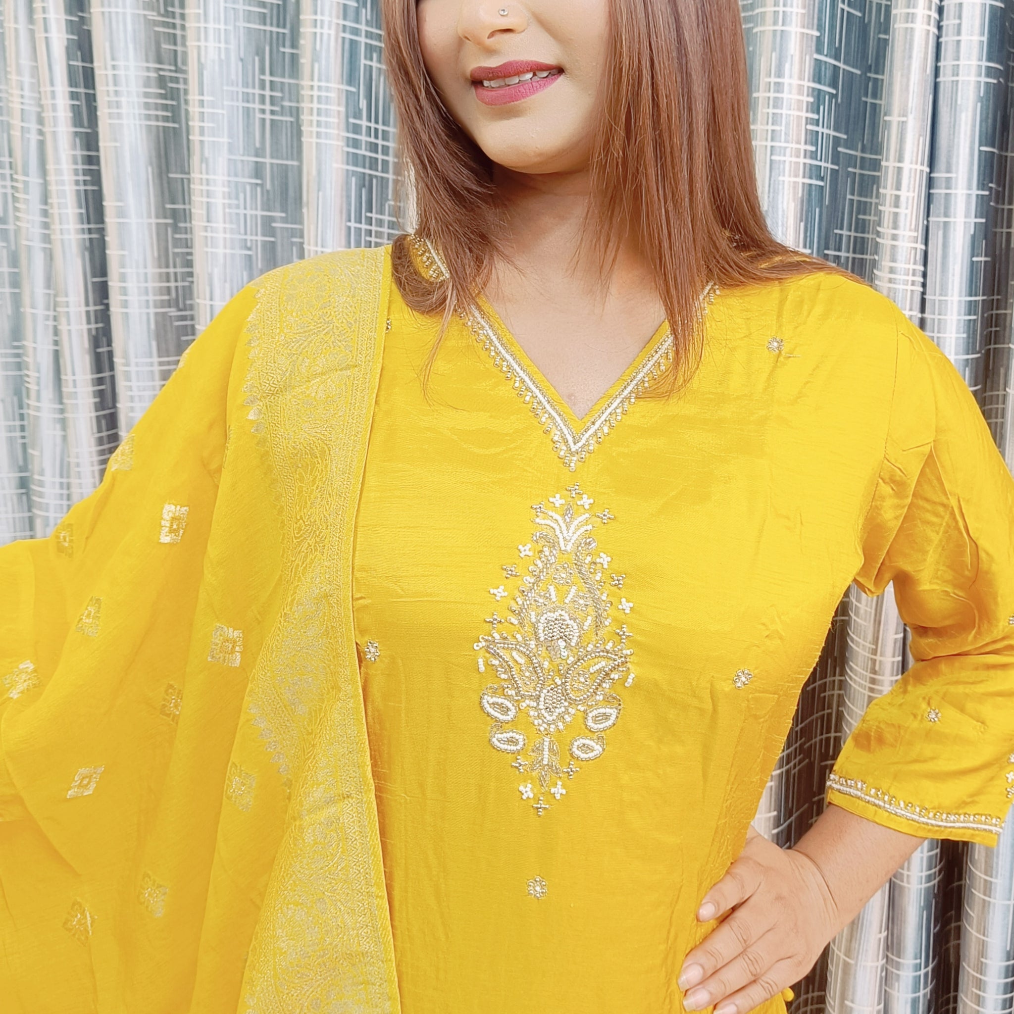 Dupion Silk Hand work Suit with Heavy Dupatta GNC14
