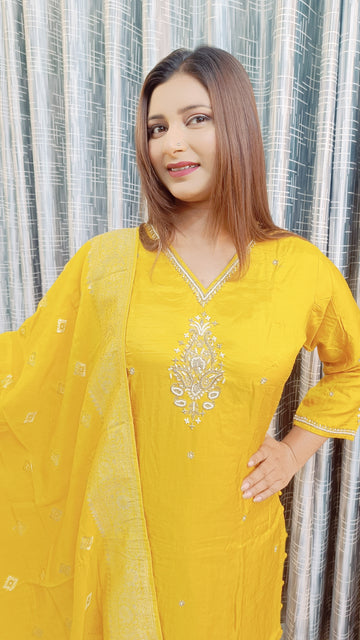 Dupion Silk Hand work Suit with Heavy Dupatta GNC14