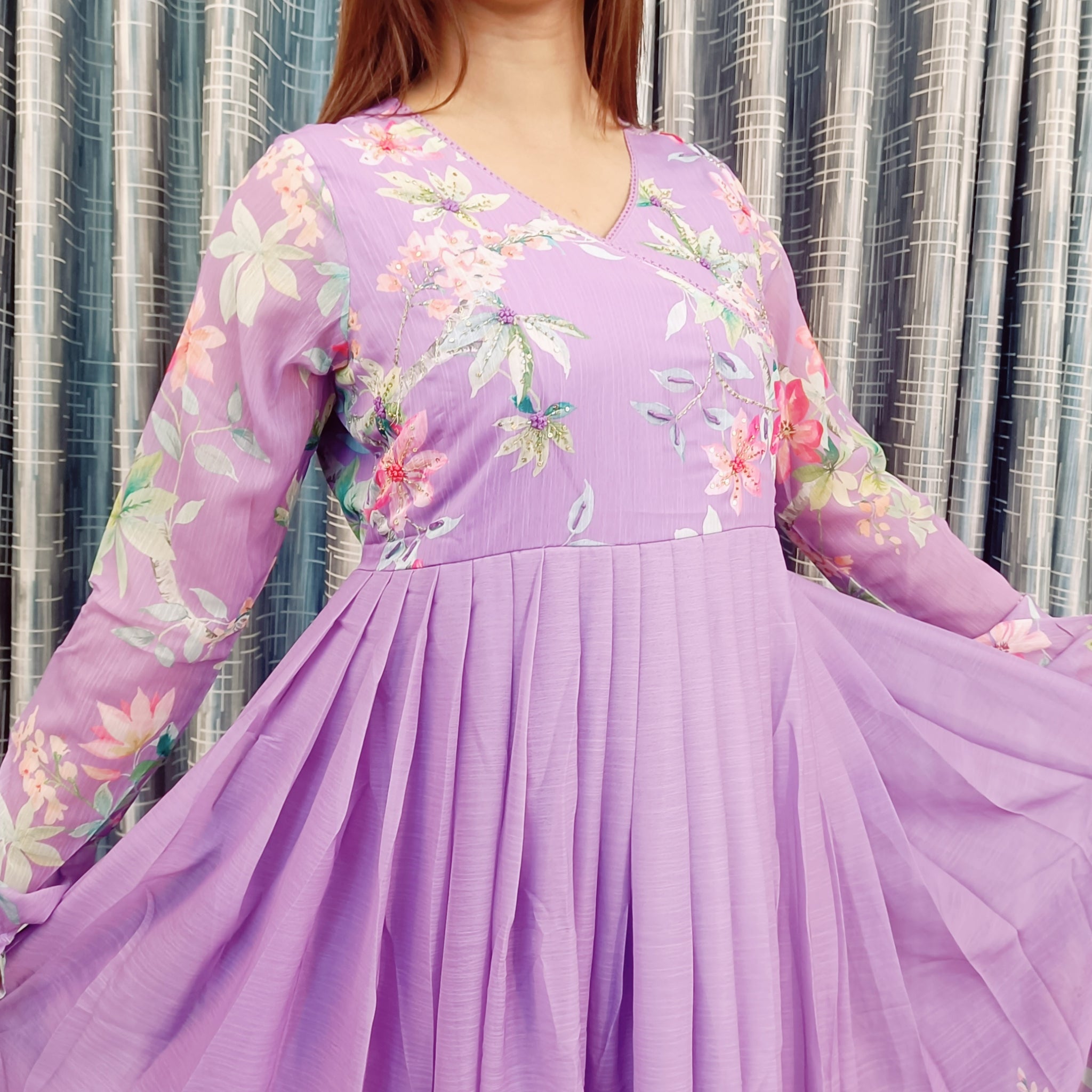 Chiffon 3-Piece Suit in Light Lavender with Heavy Dupatta GNC18