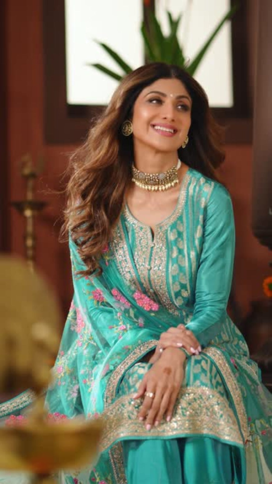 Elegant Brocade Silk 3-Piece Suit – Firozi Color GNC01